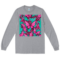 Heather Grey Pink Butterfly with Ribbon Cancer Long Sleeve Tee - texasbilliewilder