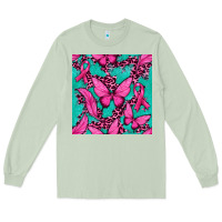 Matcha Pink Butterfly with Ribbon Cancer Long Sleeve Tee - texasbilliewilder