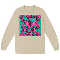 Mushroom Pink Butterfly with Ribbon Cancer Long Sleeve Tee - texasbilliewilder