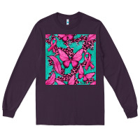 Plum Pink Butterfly with Ribbon Cancer Long Sleeve Tee - texasbilliewilder