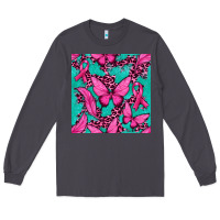 Smoke Pink Butterfly with Ribbon Cancer Long Sleeve Tee - texasbilliewilder