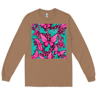 Toasted Coconut Pink Butterfly with Ribbon Cancer Long Sleeve Tee - texasbilliewilder