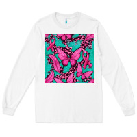 White Pink Butterfly with Ribbon Cancer Long Sleeve Tee - texasbilliewilder