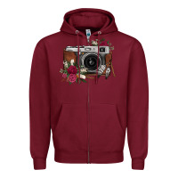 Burgundy floral feather vintage camera Zipper Hoodie - FaDigitalArtStudio