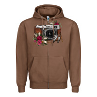 Chestnut floral feather vintage camera Zipper Hoodie - FaDigitalArtStudio