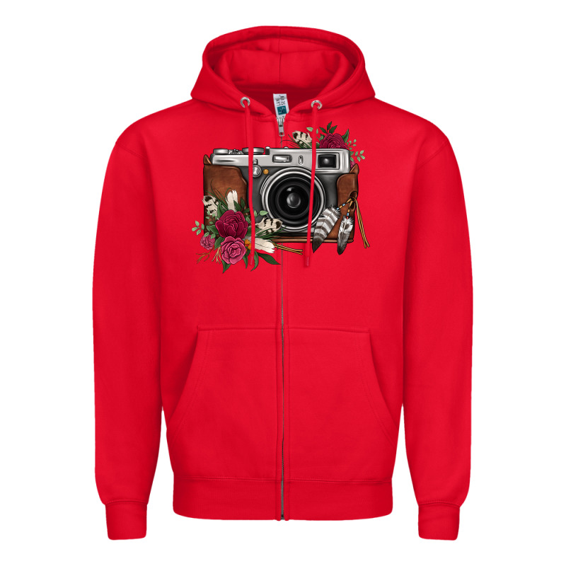 Floral Feather Vintage Camera Zipper Hoodie by FaDigitalArtStudio | Teevron