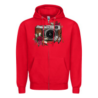 Red floral feather vintage camera Zipper Hoodie - FaDigitalArtStudio