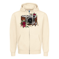 Sandshell floral feather vintage camera Zipper Hoodie - FaDigitalArtStudio
