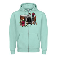 Seafoam floral feather vintage camera Zipper Hoodie - FaDigitalArtStudio
