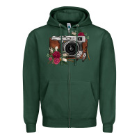 Sports Green floral feather vintage camera Zipper Hoodie - FaDigitalArtStudio