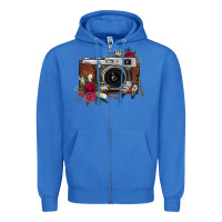 True Royal floral feather vintage camera Zipper Hoodie - FaDigitalArtStudio