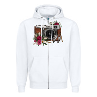 White floral feather vintage camera Zipper Hoodie - FaDigitalArtStudio