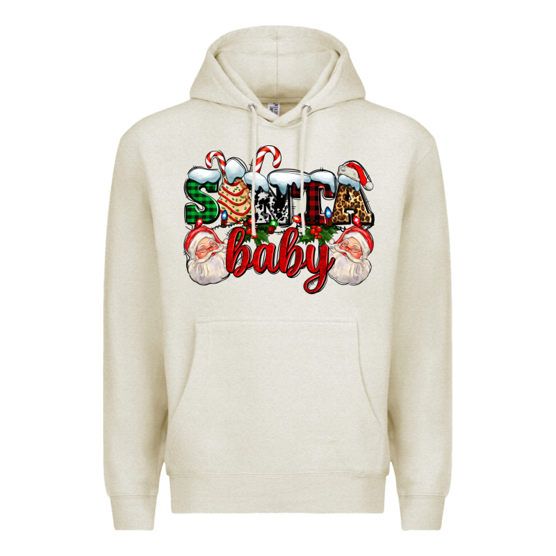 Santa Baby With Santa And Christmas Tree Cake Premium Hoodie by AdoDesignShop | Teevron