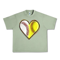 Oil Green baseball and softball heart Urban Heavy Tee - texasbilliewilder