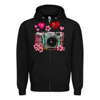 Black floral heart pink leopard vintage camera Zipper Hoodie - FaDigitalArtStudio