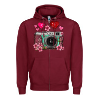 Burgundy floral heart pink leopard vintage camera Zipper Hoodie - FaDigitalArtStudio