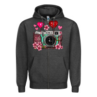 Charcoal Heather floral heart pink leopard vintage camera Zipper Hoodie - FaDigitalArtStudio