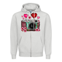 Dove Grey floral heart pink leopard vintage camera Zipper Hoodie - FaDigitalArtStudio