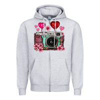Heather Grey floral heart pink leopard vintage camera Zipper Hoodie - FaDigitalArtStudio