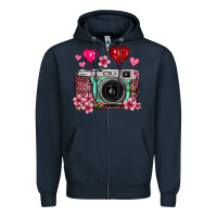Navy floral heart pink leopard vintage camera Zipper Hoodie - FaDigitalArtStudio