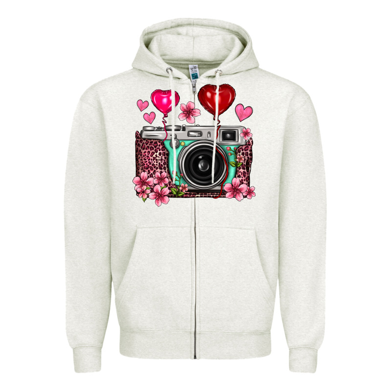 Floral Heart Pink Leopard Vintage Camera Zipper Hoodie by FaDigitalArtStudio | Teevron