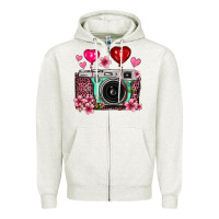 Oatmeal Heather floral heart pink leopard vintage camera Zipper Hoodie - FaDigitalArtStudio
