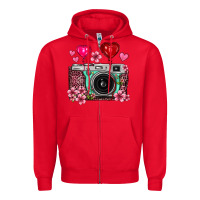 Red floral heart pink leopard vintage camera Zipper Hoodie - FaDigitalArtStudio