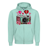 Seafoam floral heart pink leopard vintage camera Zipper Hoodie - FaDigitalArtStudio