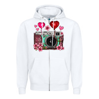 White floral heart pink leopard vintage camera Zipper Hoodie - FaDigitalArtStudio