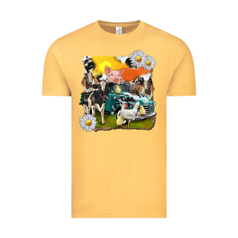 Cowhide Farm Truck With Farm Animals Vintage Tee by texasbilliewilder | Teevron