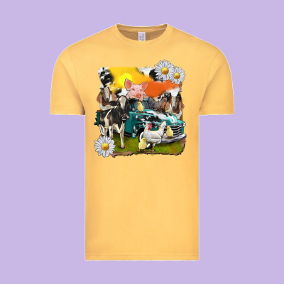 Vintage Tee cowhide farm truck with farm animals