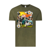 Vintage Olive cowhide farm truck with farm animals Vintage Tee - texasbilliewilder
