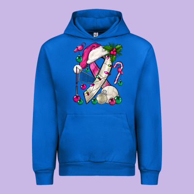 Pink Christmas Breast Cancer Ribbon Volleyball Urban Hoodie Designed By Bundleandbundleshop