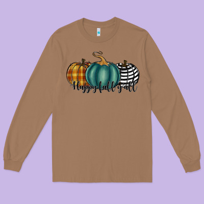 Happy Fall Y'all Pumkins Long Sleeve Tee Designed By Ranaportraitstore