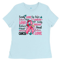 Baby Blue breast cancer ribbons with cancer words Ladies Tee - AdoDesignShop