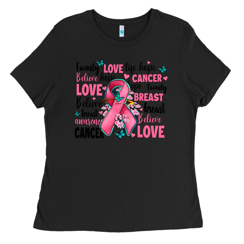Breast Cancer Ribbons With Cancer Words Ladies Tee by AdoDesignShop | Teevron