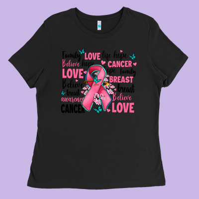 Breast Cancer Ribbons With Cancer Words Ladies Tee Designed By Adodesignshop