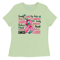 Matcha breast cancer ribbons with cancer words Ladies Tee - AdoDesignShop