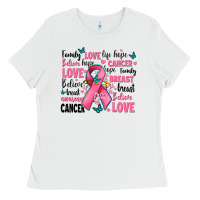 White breast cancer ribbons with cancer words Ladies Tee - AdoDesignShop
