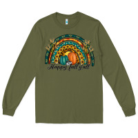 Army Green happy fall y'all rainbow Long Sleeve Tee - RanaPortraitStore