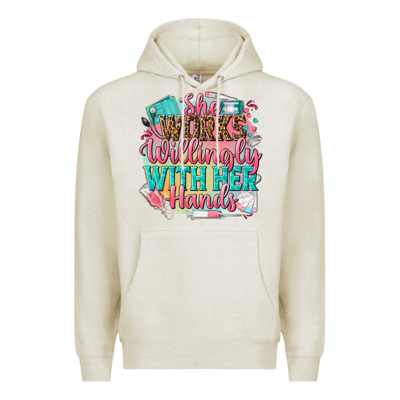 She Works Willingly With Her Hands Premium Hoodie by NancyCooperArtShop | Teevron