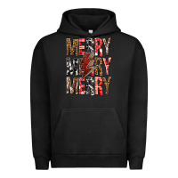 Pigment Black Merry Merry Merry Christmas Lightning Bolt Urban Hoodie - BundleAndBundleShop