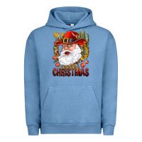 Pigment Pebble Blue Cowboy Christmas Santa Urban Hoodie - BundleAndBundleShop