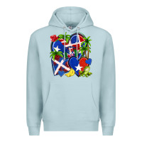 Blue Mist puerto rico with dominican republic hearts Premium Hoodie - NancyCooperArtShop