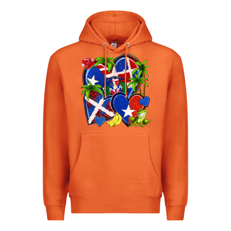 Puerto Rico With Dominican Republic Hearts Premium Hoodie by NancyCooperArtShop | Teevron
