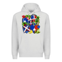 Dove Grey puerto rico with dominican republic hearts Premium Hoodie - NancyCooperArtShop