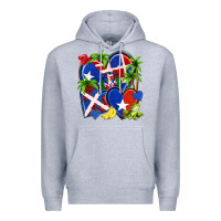 Heather Grey puerto rico with dominican republic hearts Premium Hoodie - NancyCooperArtShop