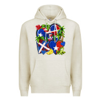 Oatmeal Heather puerto rico with dominican republic hearts Premium Hoodie - NancyCooperArtShop