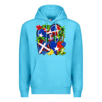 Ocean Blue puerto rico with dominican republic hearts Premium Hoodie - NancyCooperArtShop
