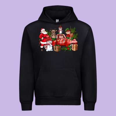 Santa Snowman Reindeer Penguin Elf Christmas Truck Urban Hoodie Designed By Bundleandbundleshop